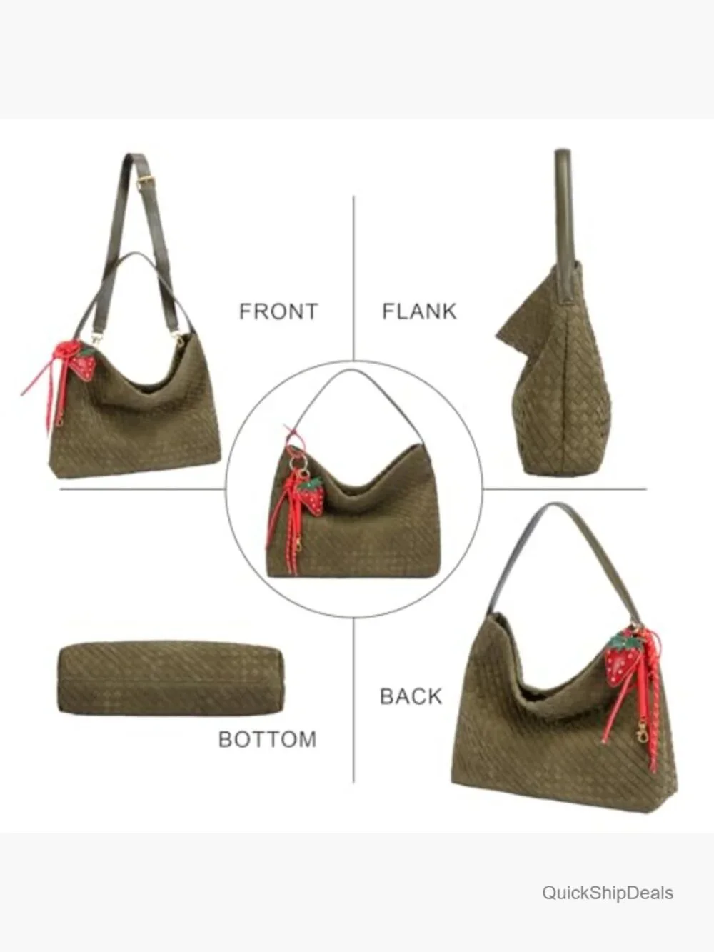 Woven Suede Shoulder Bag Hobo Tote Crossbody Purse